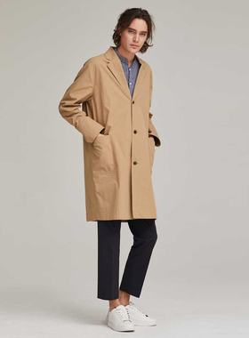 #国内现货175码春秋款SIEG旗下品牌米色纯色商务休闲中长款风衣男