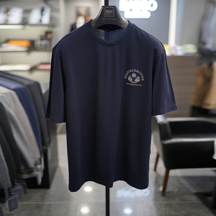 圆领纯棉短袖 时尚 T恤2色 BASSO白色藏青色条纹男士 0325夏款