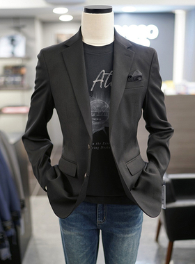 0305春款BASSO黑色纯色男士两粒单排扣商务休闲西服上衣外套