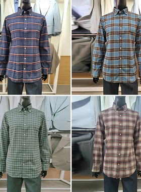 2025冬季新品OLZEN棕色绿色格子法兰绒纯棉衬衫6色男加大码190码
