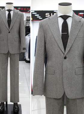 0130秋冬43折SIEG FAHRENHEIT米色羊毛混纺弹力休闲西装两件套