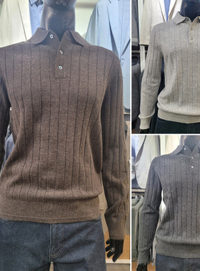 2025冬季新品OLZEN棕色翻领柔软马力诺羊毛纯羊毛全毛针织衫3色