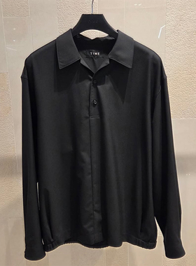 2025年秋季新款TIME HOMME韩版高端男装黑色纯羊毛套头长袖衬衫Q