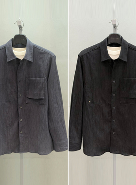 2026年春季新款liberclassy韩版男青年黑色灰色褶皱口袋长袖衬衫