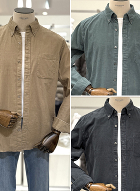 2025年冬季新款EDITION米色蓝绿色男士时尚扣领纯棉长袖衬衫3色