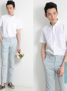 #国内现货170码夏款STCO旗下品牌韩版白色职业短袖衬衫休闲衬衣男