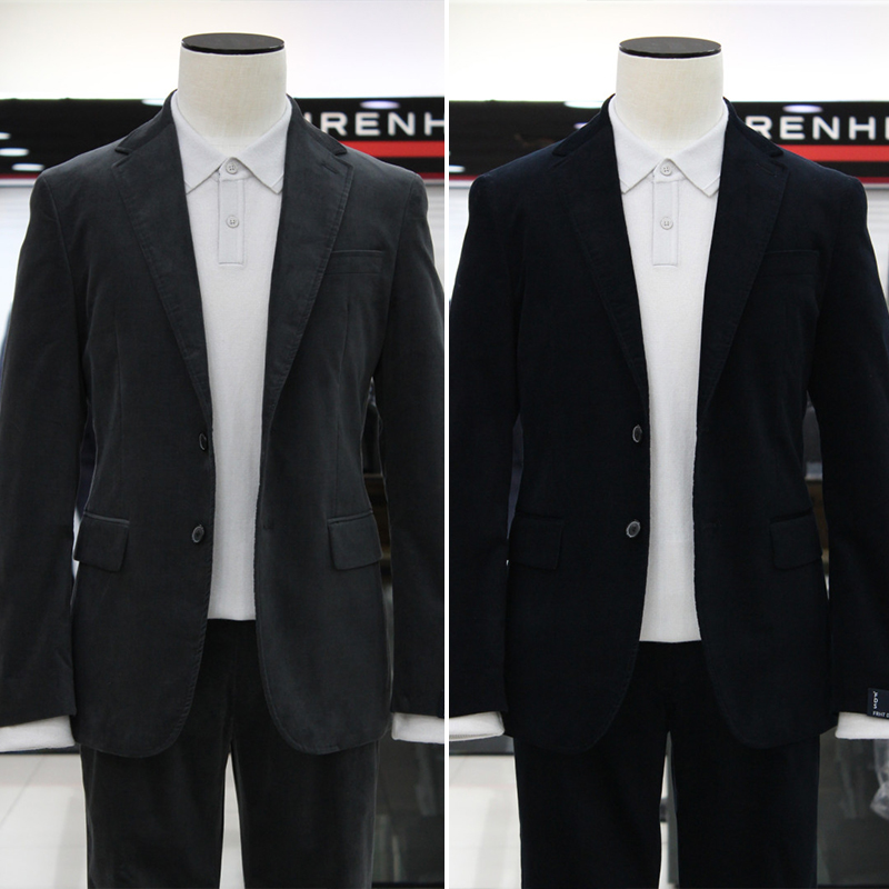 1202秋冬47折SIEG FAHRENHEIT深藏青色绒面棉混纺休闲西服套装