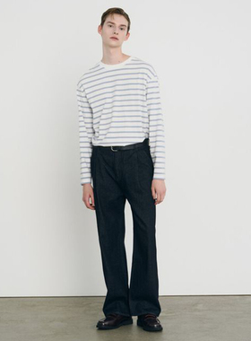 0101春款Mind Bridge心桥靛蓝色棉混纺阔腿牛仔裤宽松休闲长裤男