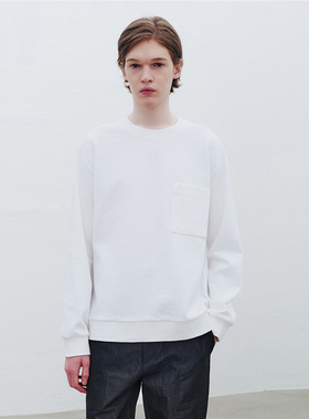 0320春款Mind Bridge心桥男士韩版白色圆领口袋休闲长袖T恤