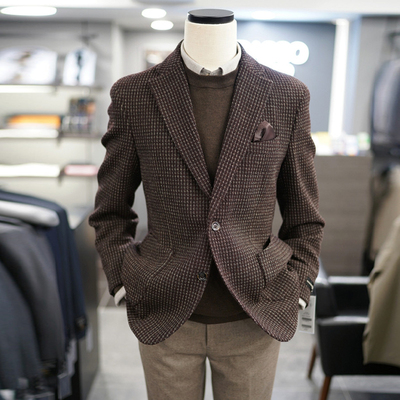 冬款BASSO格纹羊毛休闲西服外套
