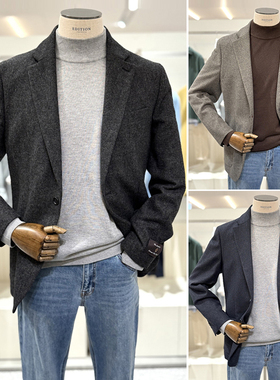 2025冬EDITION浅棕色雪花纹韩版修身休闲西装商务上班西服上衣3色