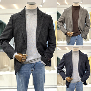 0130冬EDITION浅棕色雪花纹韩版修身休闲西装商务上班西服上衣3色