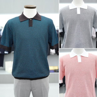 棉混纺短袖 2026年夏季 新款 BON白领黑纹异色领男士 3色 针织POLO衫