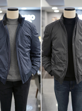 2025年XH2冬款BASSO黑色藏蓝色纯色立领鹅绒短款休闲夹克外套2色