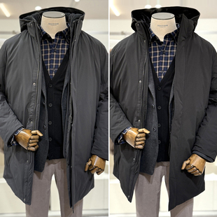 2025年冬季新款EDITION黑色深灰色中长款男士时尚休闲鸭绒羽绒服