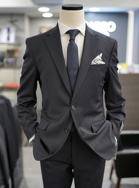 0130秋款BASSO深灰色纯色羊毛混纺上班婚礼西服套装加大190码