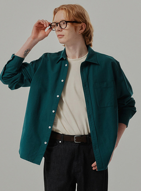 0101秋Mind Bridge心桥绿色纯棉休闲宽松牛津外穿长袖衬衫上衣