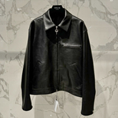 1230春季 夹克Q HOMME黑色翻领拉链真皮羊皮皮衣男士 韩国代购 SOLID