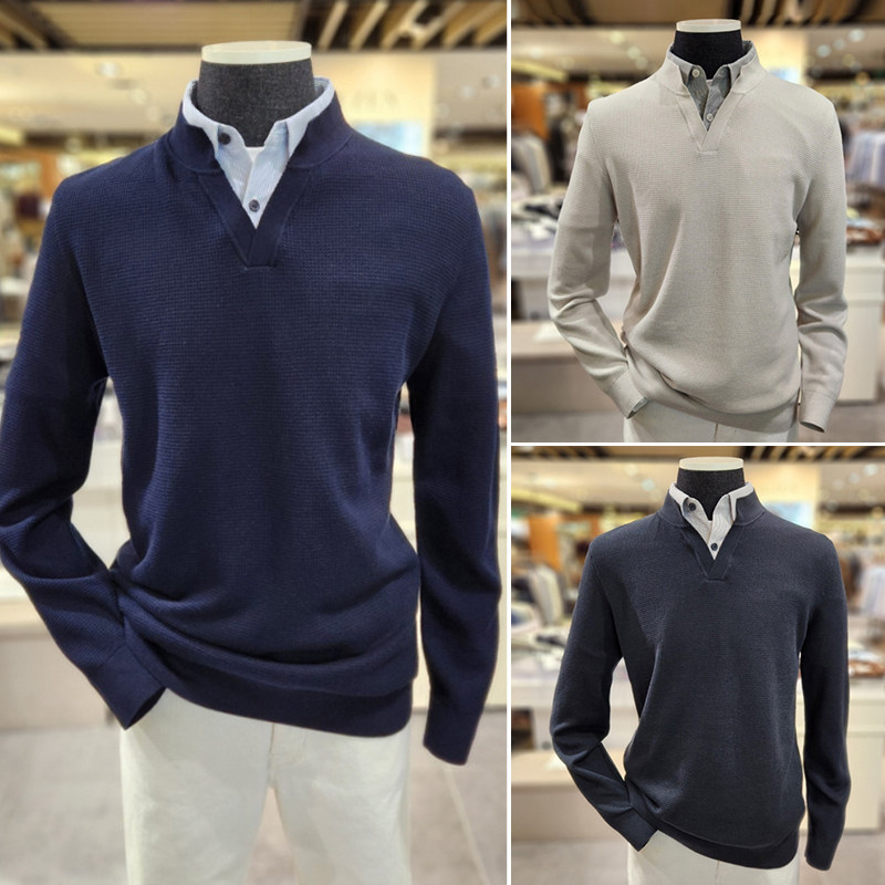 冬装EDITION衬衫领假两件针织衫