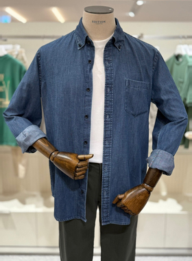 2025冬装新款EDITION深牛仔蓝色纯棉韩版翻领长袖牛仔衬衫男生2色