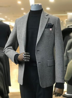 0120秋46折Liberclassy棕色针织纹理棉羊毛修身西服上衣加大190码