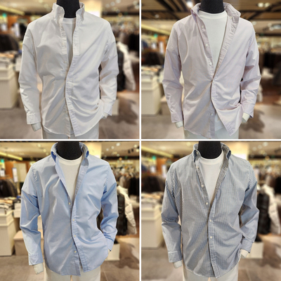 纯色时尚隐藏扣领长袖衬衫