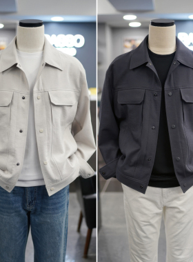 2026年春季新款BASSO炭灰色男士翻领多口袋宽松休闲短款夹克外套