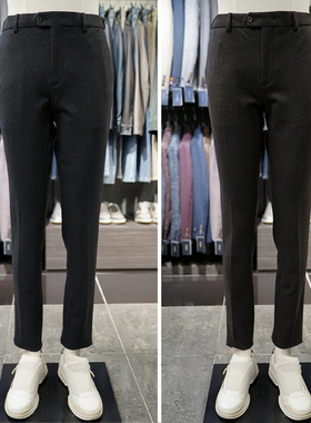 0130冬款BASSO深灰色棕色隐形松紧腰弹力商务休闲裤长裤2色
