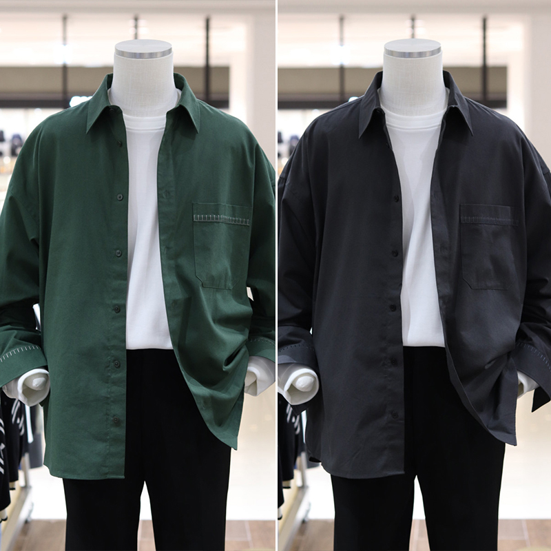 2024秋冬新款深灰色长袖口袋衬衫