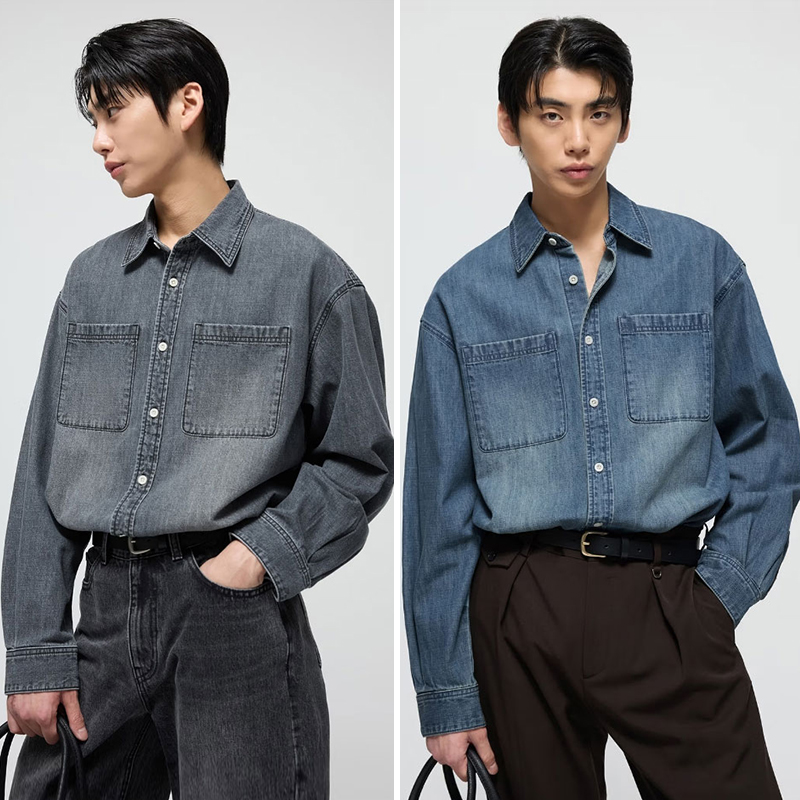 TNGT翻领长袖休闲牛仔衬衫式外套
