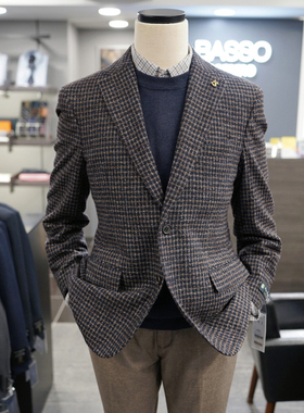 0301冬款BASSO藏青色意大利进口面料羊毛混纺毛呢休闲西服外套男