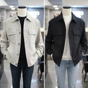 夹克2色 学院风翻领短款 0325春装 BASSO浅灰色藏青色纯色双口袋韩版