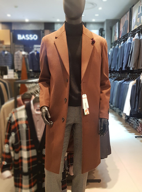 #国内现货175码冬款BASSO砖红色纯色基础款翻领羊毛羊绒大衣外套
