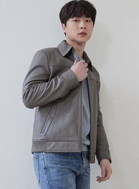 %国内现货180码春BASSO深米色真皮羊皮皮衣休闲拉链短款男士夹克