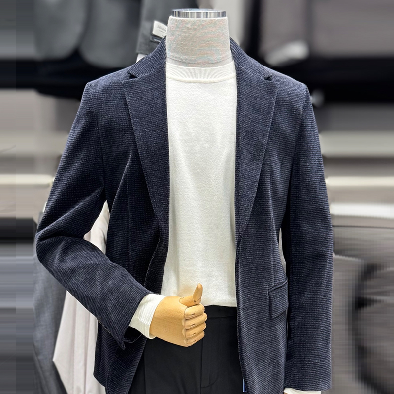 ZIOZIA藏青色条绒微弹力西服外套