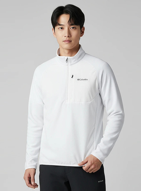 0301冬51折Columbia哥伦比亚白色纯色半拉链薄绒打底休闲长袖T恤R