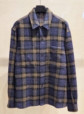 2025年秋季新款TIME HOMME韩国代购高端男装藏青色格纹长袖衬衫Q