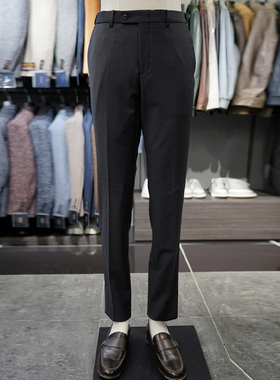 0130秋款BASSO炭灰色纯色羊毛混纺商务弹力休闲西裤长裤男