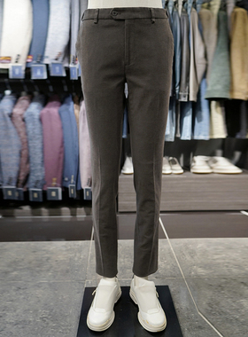 0130秋冬款BASSO灰色微弹力男士棉混纺隐形松紧腰休闲裤长裤