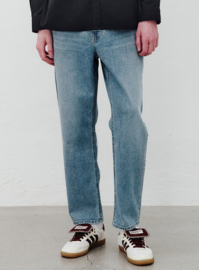 0101春款Mind Bridge心桥浅靛蓝色棉混纺锥形宽松牛仔裤