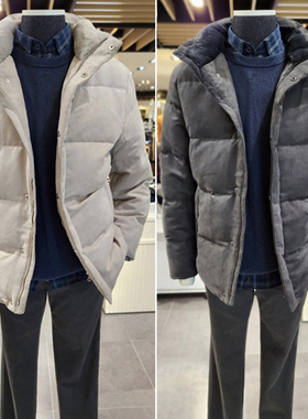 DR1121冬款36折特价EDITION深灰色立领麂皮绒短款鹅绒羽绒服男2色