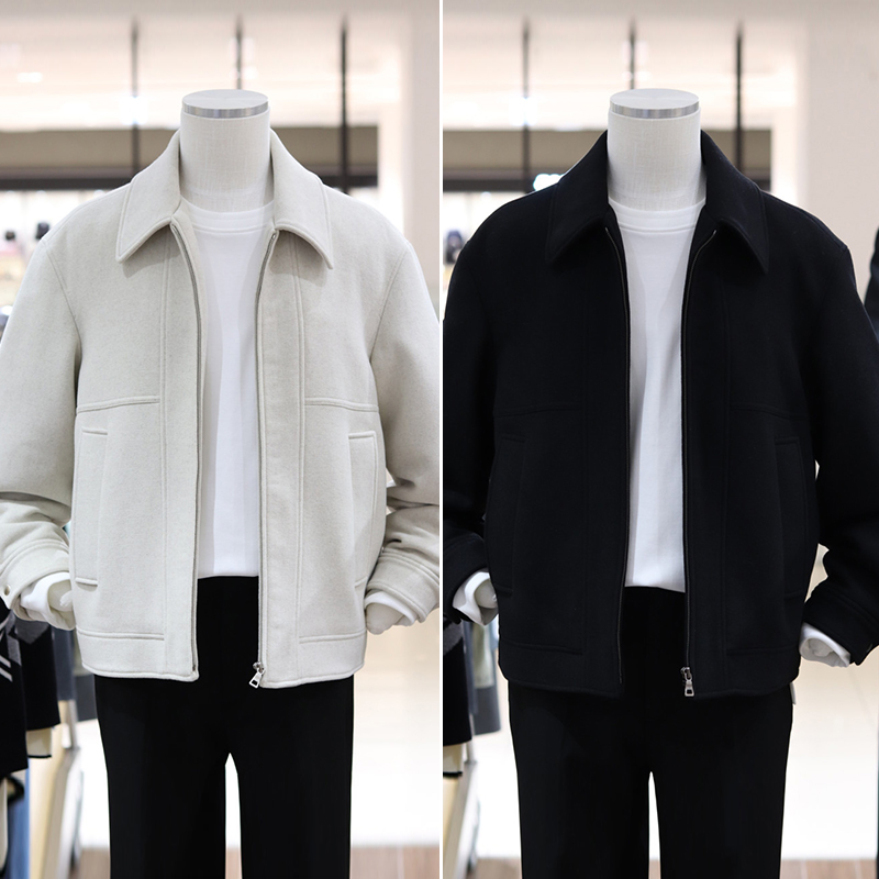新款羊毛混纺夹克外套翻领宽松
