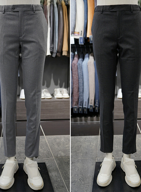 0130秋款BASSO炭灰色灰色隐形松紧腰男士修身休闲裤长裤