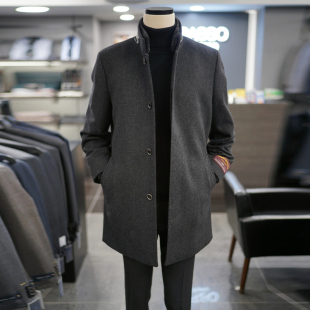 0301冬BASSO黑色可拆卸麝鼠毛领子+兔毛内里羊毛中长款毛呢大衣Q