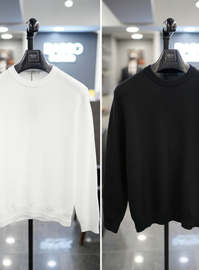 0325春装BASSO纯色圆领华夫格压花编织棉质混纺内搭打底针织衫3色