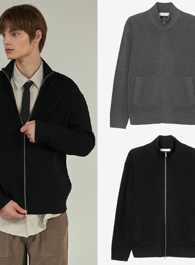 0101冬季Mind Bridge心桥深灰色羊毛混纺半高领拉链针织开衫外套