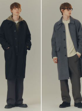 0101冬Mind Bridge心桥深灰色翻领羊绒混纺中长款毛呢大衣外套