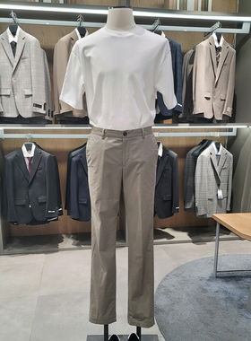 #国内现货夏ZIOZIA韩版男士卡其绿色纯色棉质侧腰松紧休闲长裤子