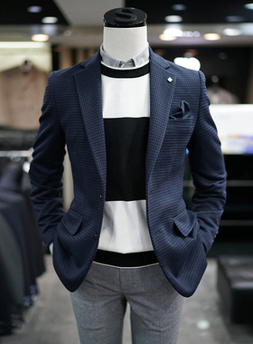 XH2秋冬款SONGZIO藏青色棋盘格商务西服上衣A(SM)