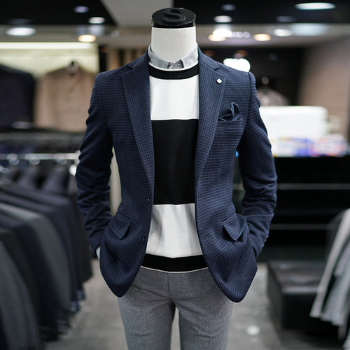 XH2秋冬款SONGZIO藏青色棋盘格商务西服上衣A(SM) - 封面